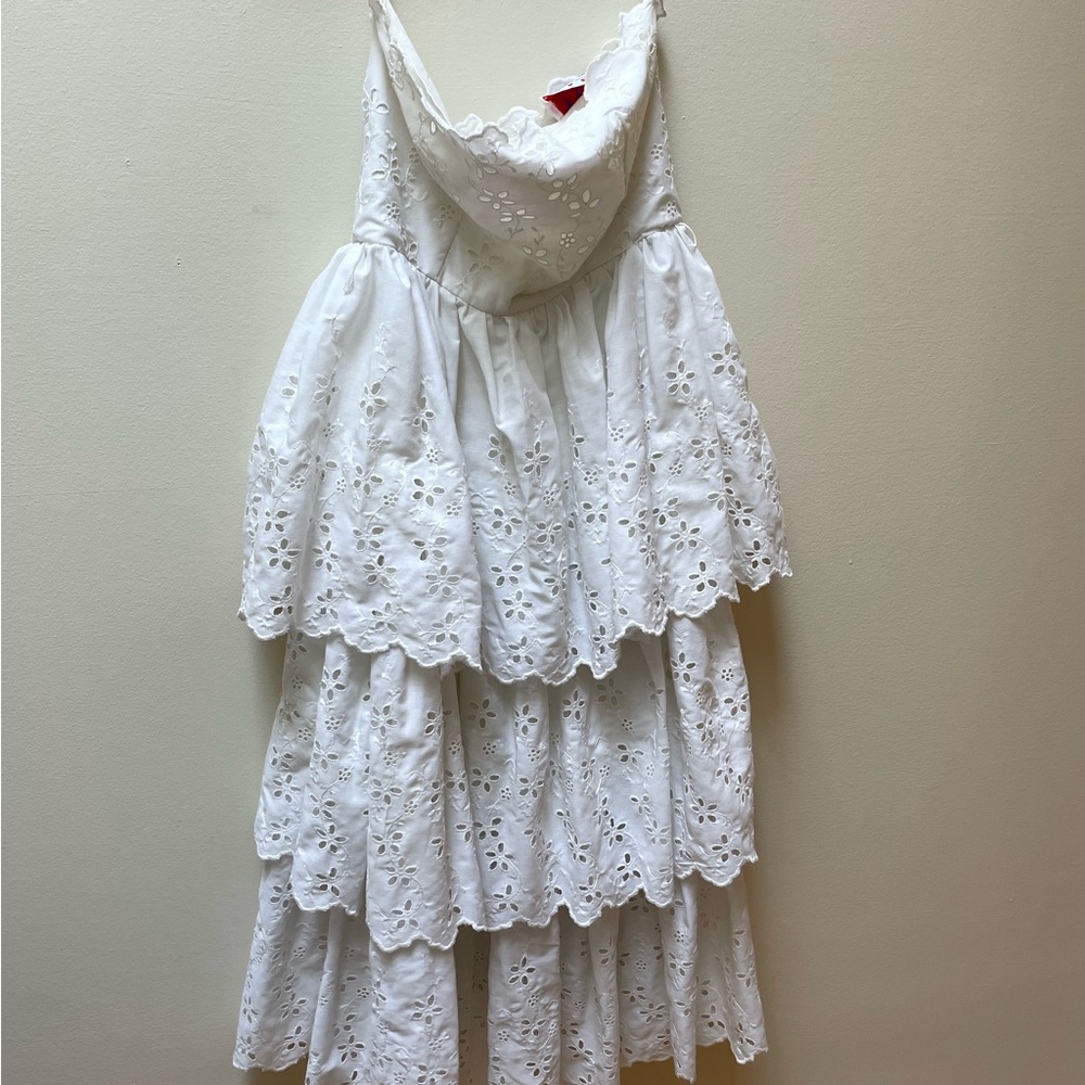 Vintage Strapless Tiered Eyelet Dress